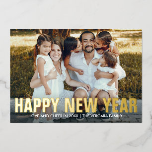 GELUKKIG NIEUWJAAR FAMILIEPORTRETFOTO FOLIE FEESTDAGENKAART