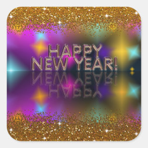 Gelukkig nieuwjaar! Faux Gold Glitter Vierkante Sticker