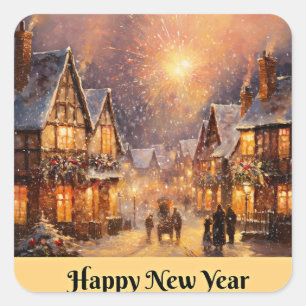 Gelukkig nieuwjaar feest vierkante sticker