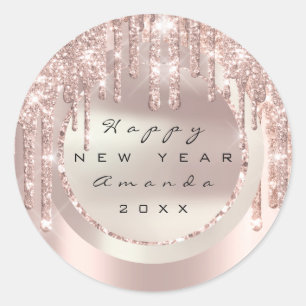 Gelukkig Nieuwjaar Feestnaam Glitter Roos Glittere Ronde Sticker