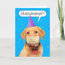 Gelukkig Nieuwjaar Gedempte Pratende Pup In Mondka Feestdagen Kaart