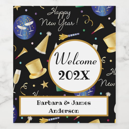 Gelukkig Nieuwjaar gepersonaliseerd wijnlabel Wijn Etiket (Enkel label)