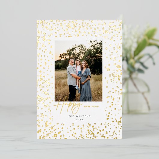 Gelukkig Nieuwjaar Glans op Wit Folie Feestdagenkaart (Staand Voorkant)