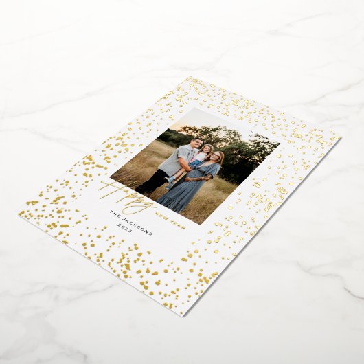 Gelukkig Nieuwjaar Glans op Wit Folie Feestdagenkaart (Gedraaid)