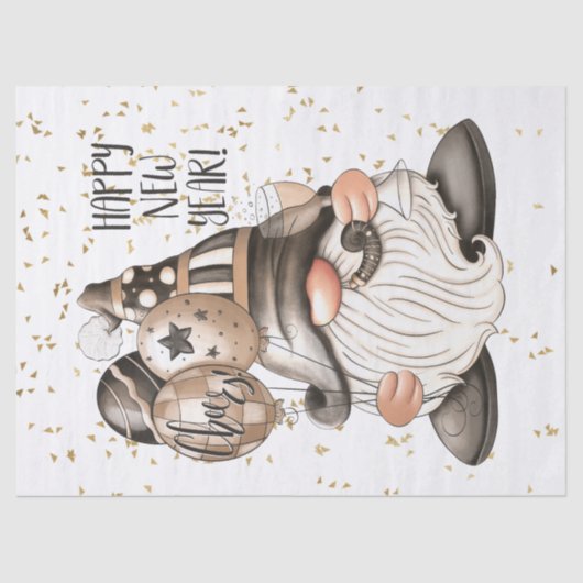 Gelukkig Nieuwjaar Gnome Tissuepapier (Voorkant)