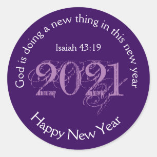 Gelukkig nieuwjaar GOD DOET NIEUWE DINGEN 2021 Ronde Sticker