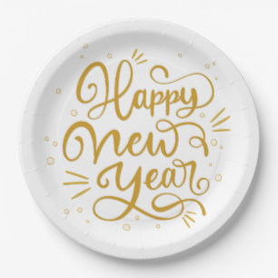 Gelukkig Nieuwjaar Gold Calligrafie Script Papieren Bordje