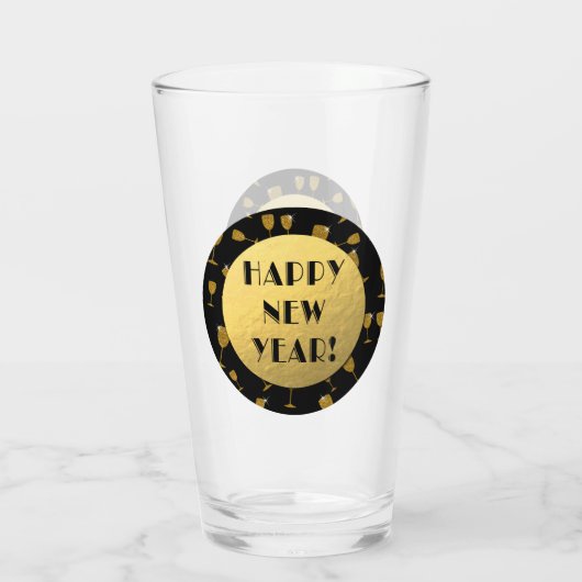 Gelukkig nieuwjaar! Gold en Black Elegant Glas (Achterkant)