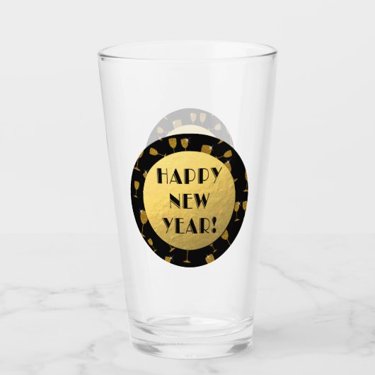 Gelukkig nieuwjaar! Gold en Black Elegant Glas (Voorkant)