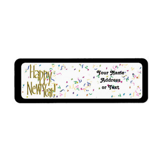 Gelukkig nieuwjaar - Gold Text op White Confetti Etiket