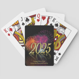 Gelukkig Nieuwjaar Goud 2025 Vuurwerk Pokerkaarten