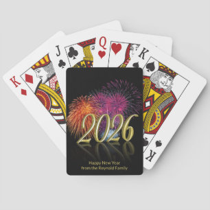 Gelukkig Nieuwjaar Goud 2026 Vuurwerk Pokerkaarten