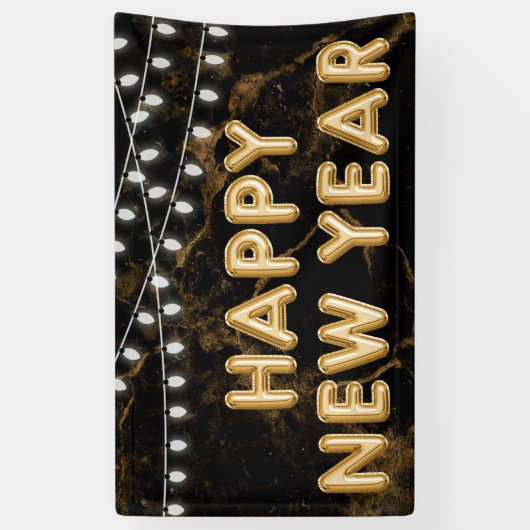 Gelukkig Nieuwjaar Goud & Zwart Ballon Lights Spandoek (Verticaal)