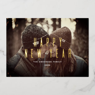 Gelukkig nieuwjaar. Goudeenvoudige typografie Folie Feestdagenkaart