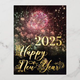 Gelukkig Nieuwjaar Gouden Typografie Vuurwerk Vert Folie Feestdagen Briefkaart