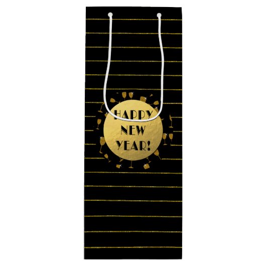 Gelukkig nieuwjaar, goudolie, zwarte wastas wijn cadeautas (Voorkant)