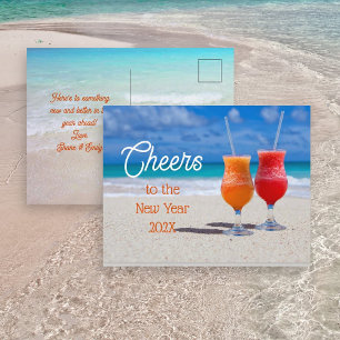 Gelukkig Nieuwjaar Groet Dranken op het Strand Briefkaart