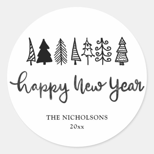 Gelukkig Nieuwjaar | Handgeschreven moderne vakant Ronde Sticker (Voorkant)