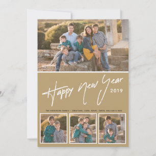 Gelukkig Nieuwjaar handgeschreven Vier foto's Feestdagenkaart