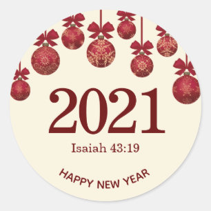 Gelukkig nieuwjaar Jesaja 43:19 Kerstmis 2021 Ronde Sticker