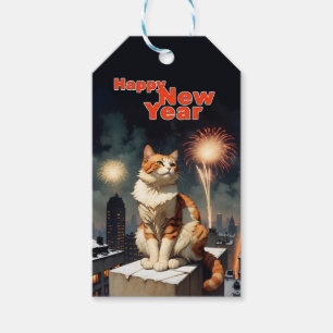 Gelukkig Nieuwjaar Kat Cadeaulabel