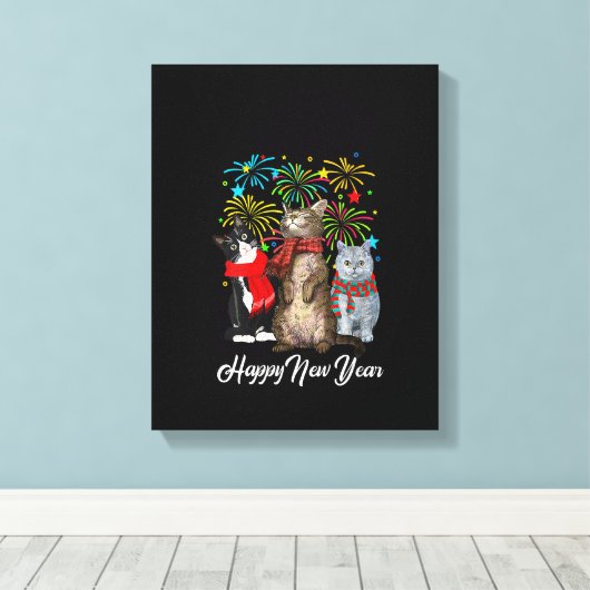 Gelukkig nieuwjaar kat Happy Meow 2023 kit Canvas Afdruk (Insitu (Houten vloer))