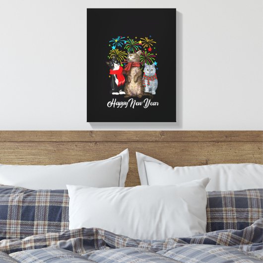 Gelukkig nieuwjaar kat Happy Meow 2023 kit Canvas Afdruk (Insitu (Slaapkamer))