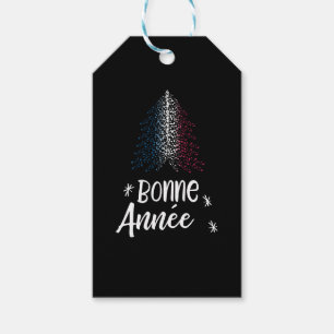 Gelukkig Nieuwjaar kerstboom met Franse vlag Cadeaulabel