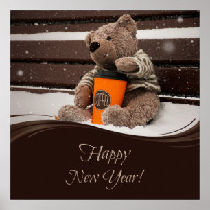 Gelukkig nieuwjaar. Knuffel Beer. Poster