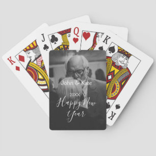 Gelukkig nieuwjaar koppel foto naam jaar zwart wit pokerkaarten