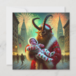 Gelukkig Nieuwjaar Krampus Feestdagenkaart