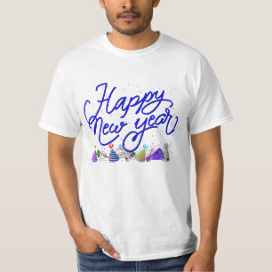 Gelukkig Nieuwjaar - Leuke Blauwe Tekst Met Confet T-shirt