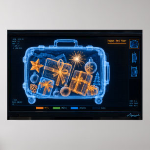 Gelukkig Nieuwjaar Luchthaven Röntgen Koffer Poster