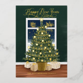 Gelukkig Nieuwjaar Magische Vuurwerk Kerstboom Folie Feestdagenkaart (Voorkant)