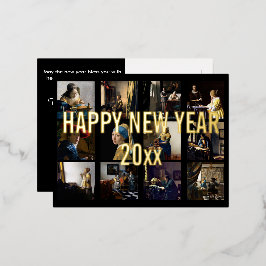 Gelukkig nieuwjaar met Johannes Vermeer Patchwork Folie Feestdagen Briefkaart