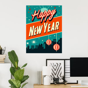 Gelukkig Nieuwjaar Mid Century Modern Style Poster