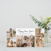 Gelukkig Nieuwjaar Minimal Script Multi Photo Holi Feestdagenkaart (Staand voorkant)