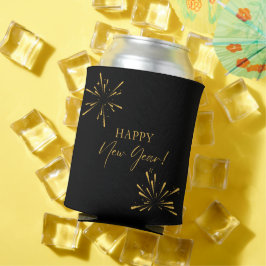 Gelukkig Nieuwjaar minimalistisch vuurwerk zwart Blikjeskoeler