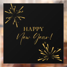 Gelukkig Nieuwjaar minimalistisch vuurwerk zwart Raamsticker