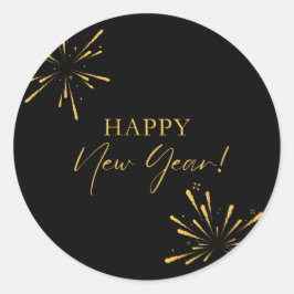 Gelukkig Nieuwjaar minimalistisch vuurwerk zwart Ronde Sticker