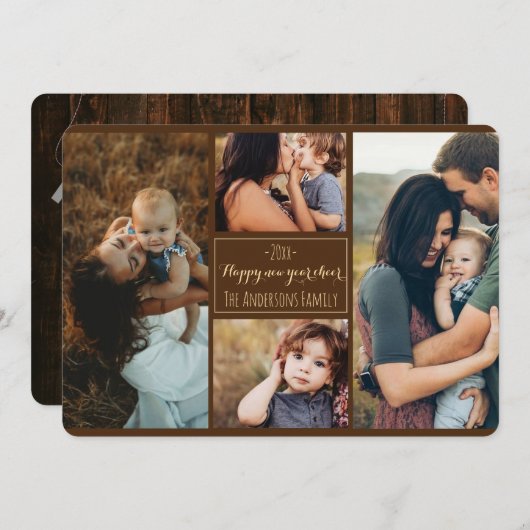 Gelukkig Nieuwjaar Modern Family Foto Collage Rev Feestdagenkaart (Voorkant / Achterkant)