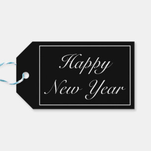 Gelukkig Nieuwjaar Modern Minimalist Zwart Wit Cadeaulabel