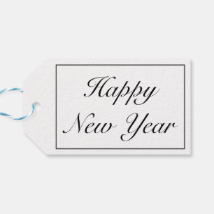 Gelukkig Nieuwjaar Modern Minimalistisch Wit Zwart Cadeaulabel