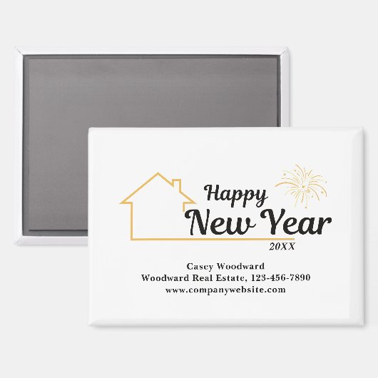 Gelukkig nieuwjaar | Modern onroerend goed geperso Magneet (Voorkant / Achterkant)