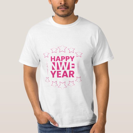 Gelukkig Nieuwjaar Modern Stylist T-shirt Design (Voorkant)