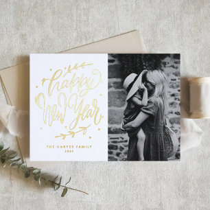 Gelukkig Nieuwjaar Moderne Calligrafie Foto Folie Feestdagen Briefkaart