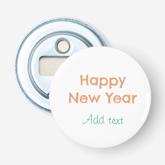 Gelukkig nieuwjaar oranje groene naam datum modern button flesopener