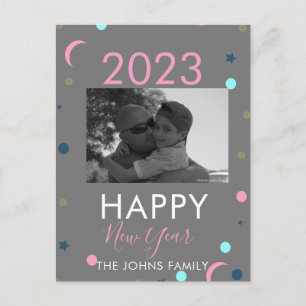 Gelukkig Nieuwjaar Pastelkleurig Confetti Foto Briefkaart