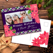 Gelukkig Nieuwjaar Poinsettia Foto Paars