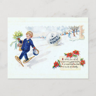 Gelukkig Nieuwjaar Postbode Vintage Geïnspireerd Feestdagenkaart